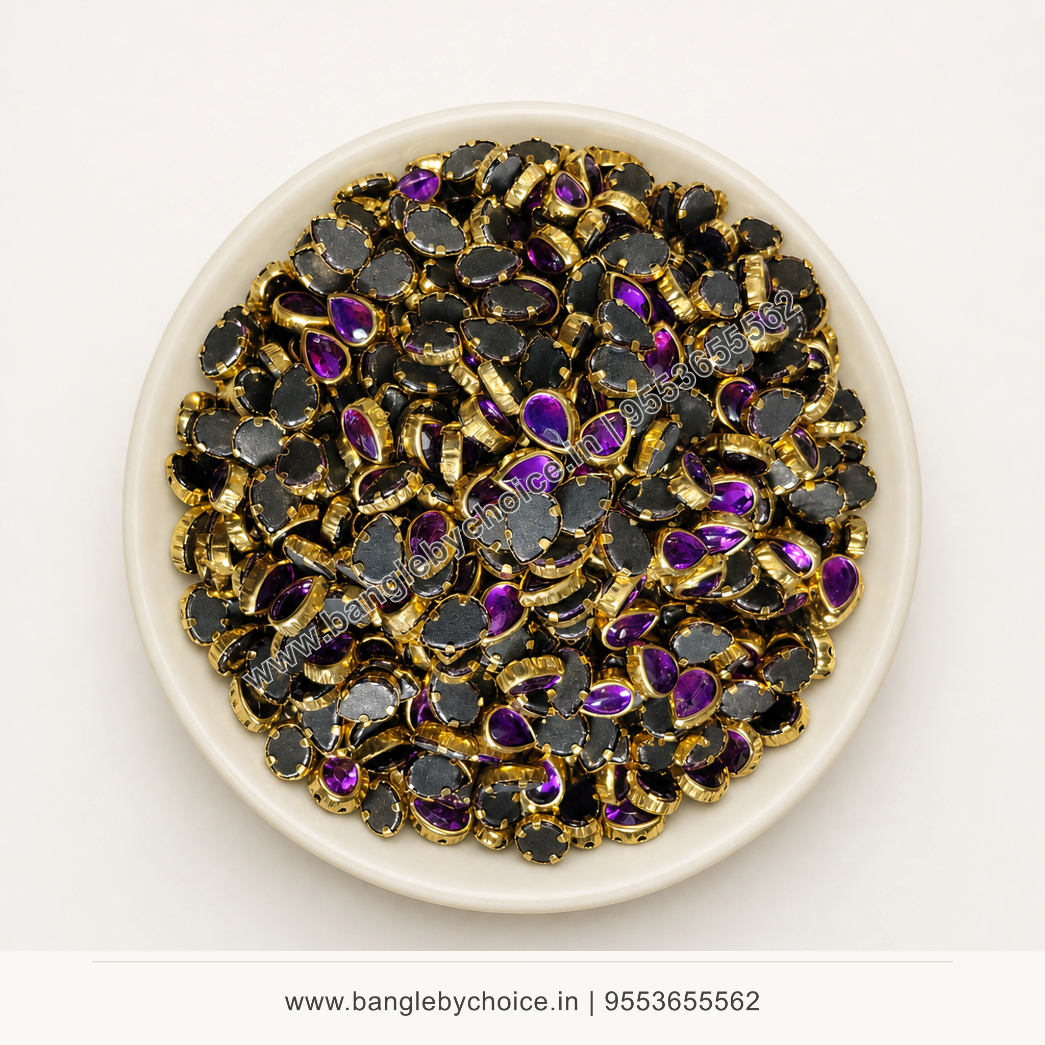 6K Drop Light Purple Glass Kundans premium top-view product image with antique-gold setting