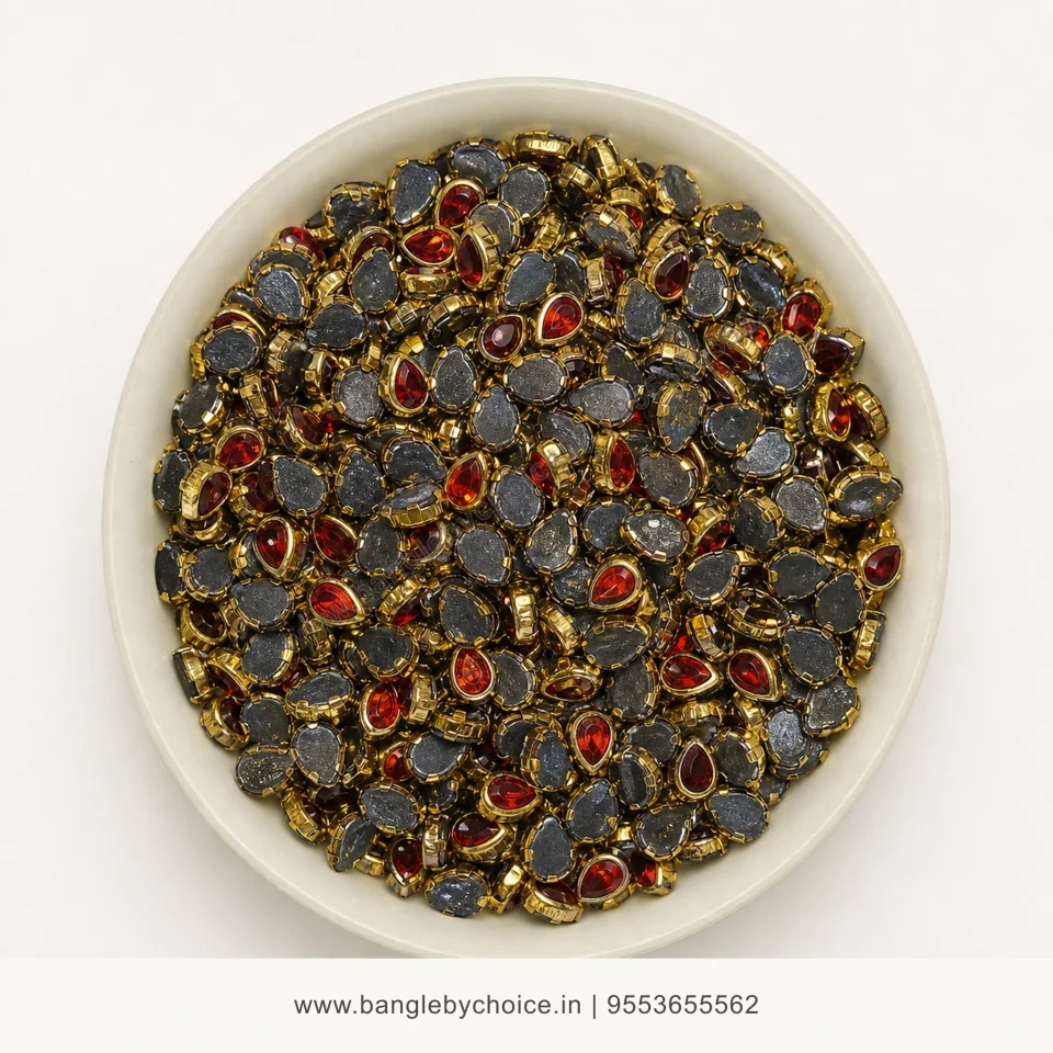 6K Drop Red Glass Kundans premium top-view product image with antique-gold setting