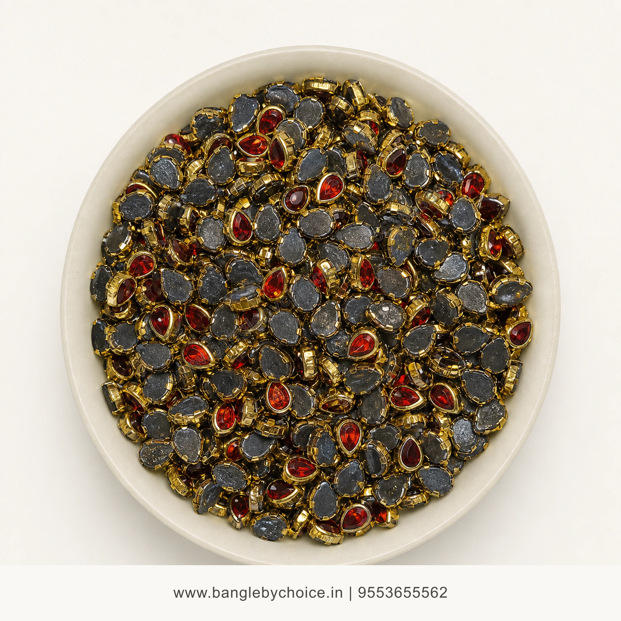 6K Drop Red Glass Kundans premium top-view product image with antique-gold setting