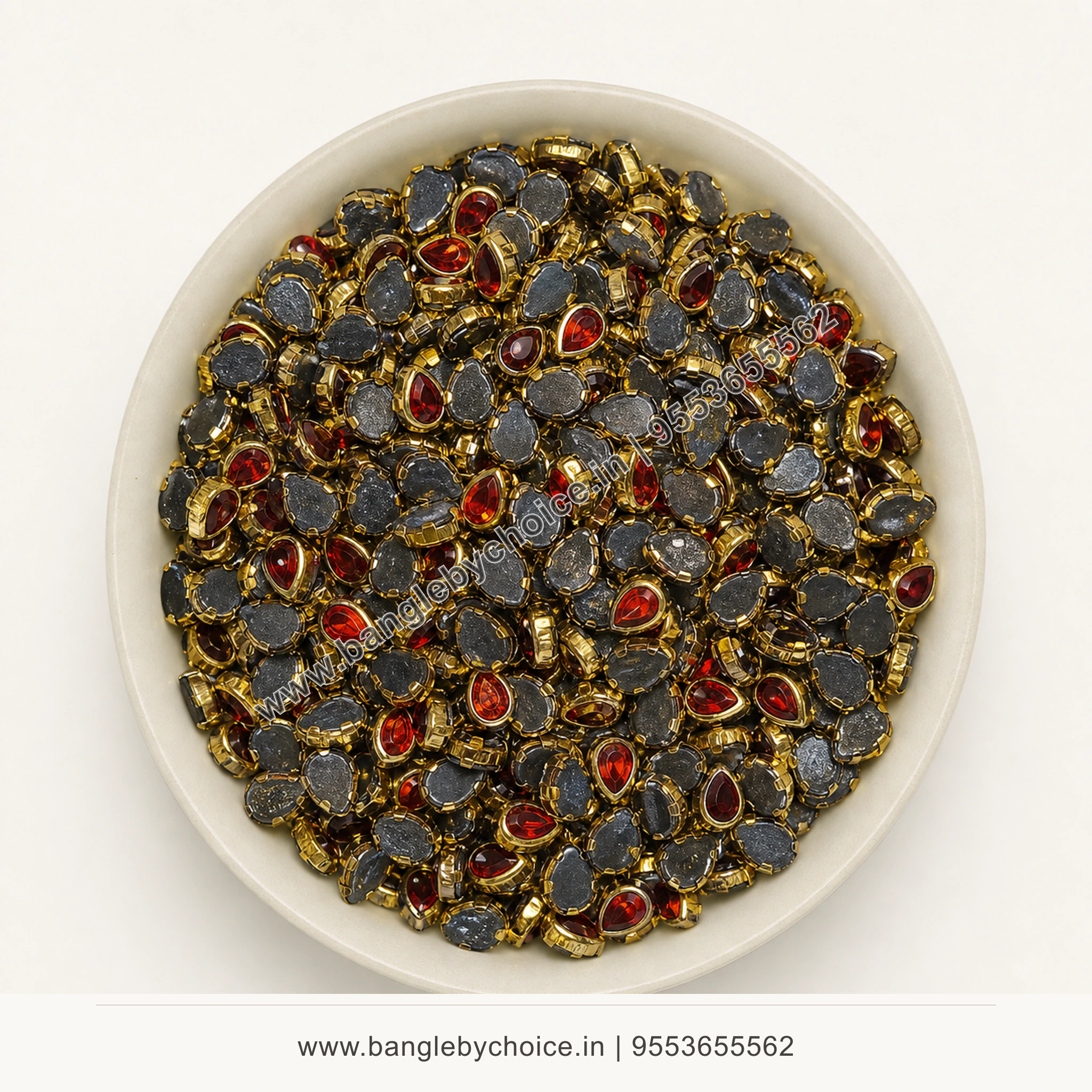 6K Drop Red Glass Kundans premium top-view product image with antique-gold setting