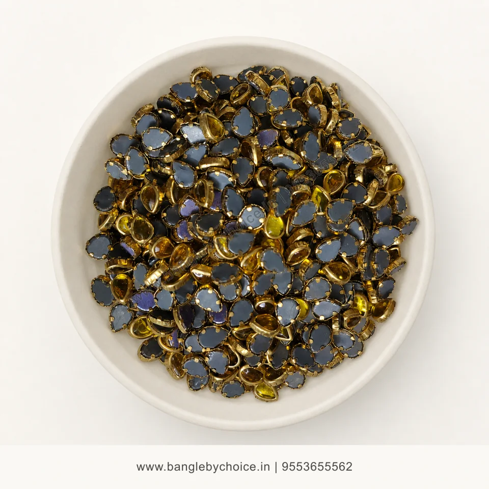 6K Drop Yellow Glass Kundans premium top-view product image with antique-gold setting