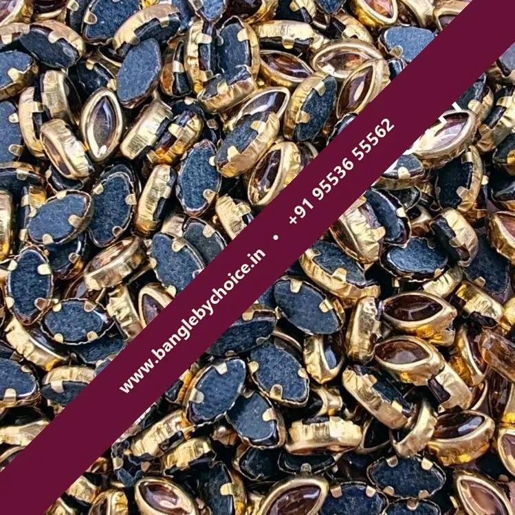 6K Eye Shape Glossy Gold Kundans for bangle making, jewellery making, blouse work and DIY craft projects