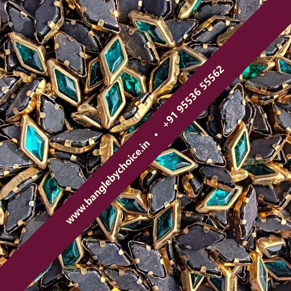 Diamond Shape C Green Glossy Kundans for bangle making, jewellery making, blouse work and DIY craft projects