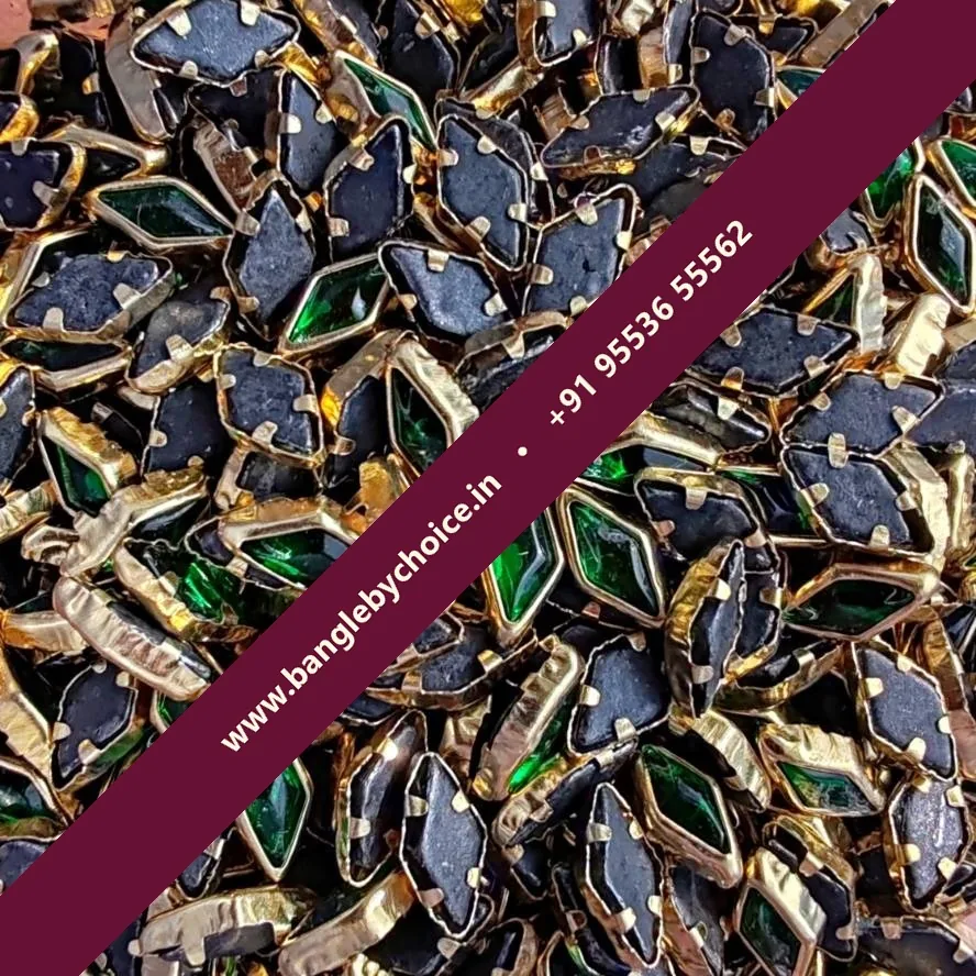 Diamond Shape Dark Green Glossy Kundans for bangle making, jewellery making, blouse work and DIY craft projects