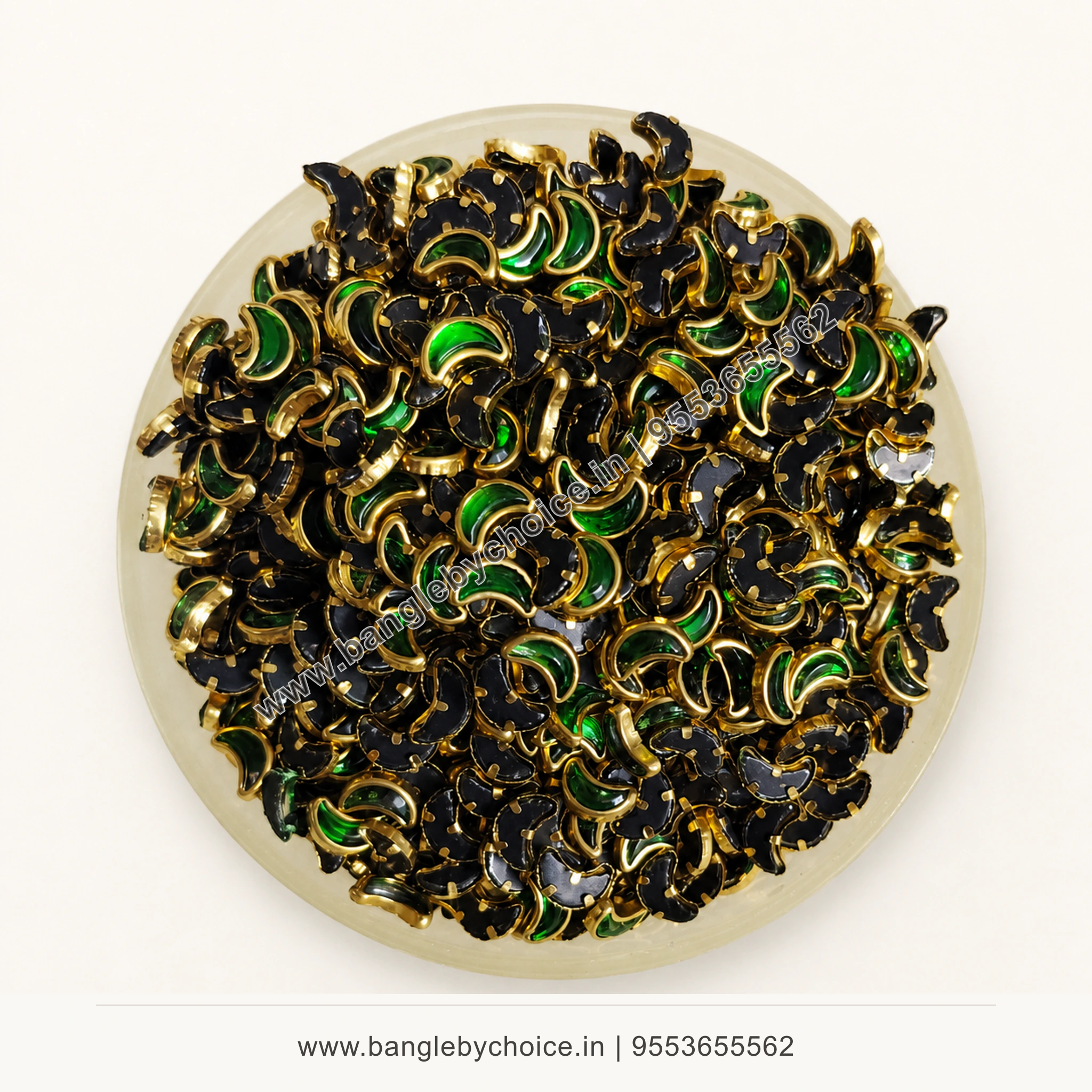 Half Moon Dark Green Glass Kundans