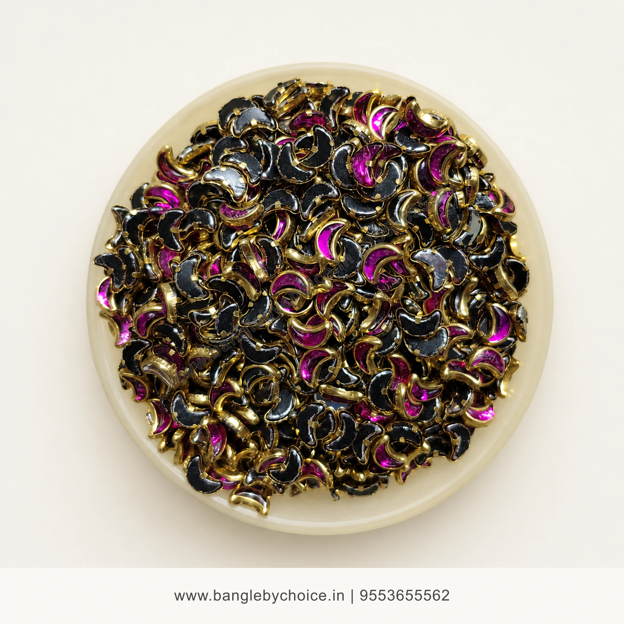 Half Moon Dark Pink Glass Kundans premium top-view product image with antique-gold setting