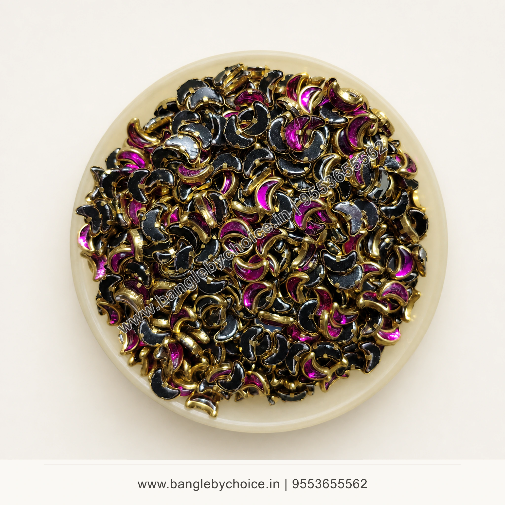 Half Moon Dark Pink Glass Kundans premium top-view product image with antique-gold setting