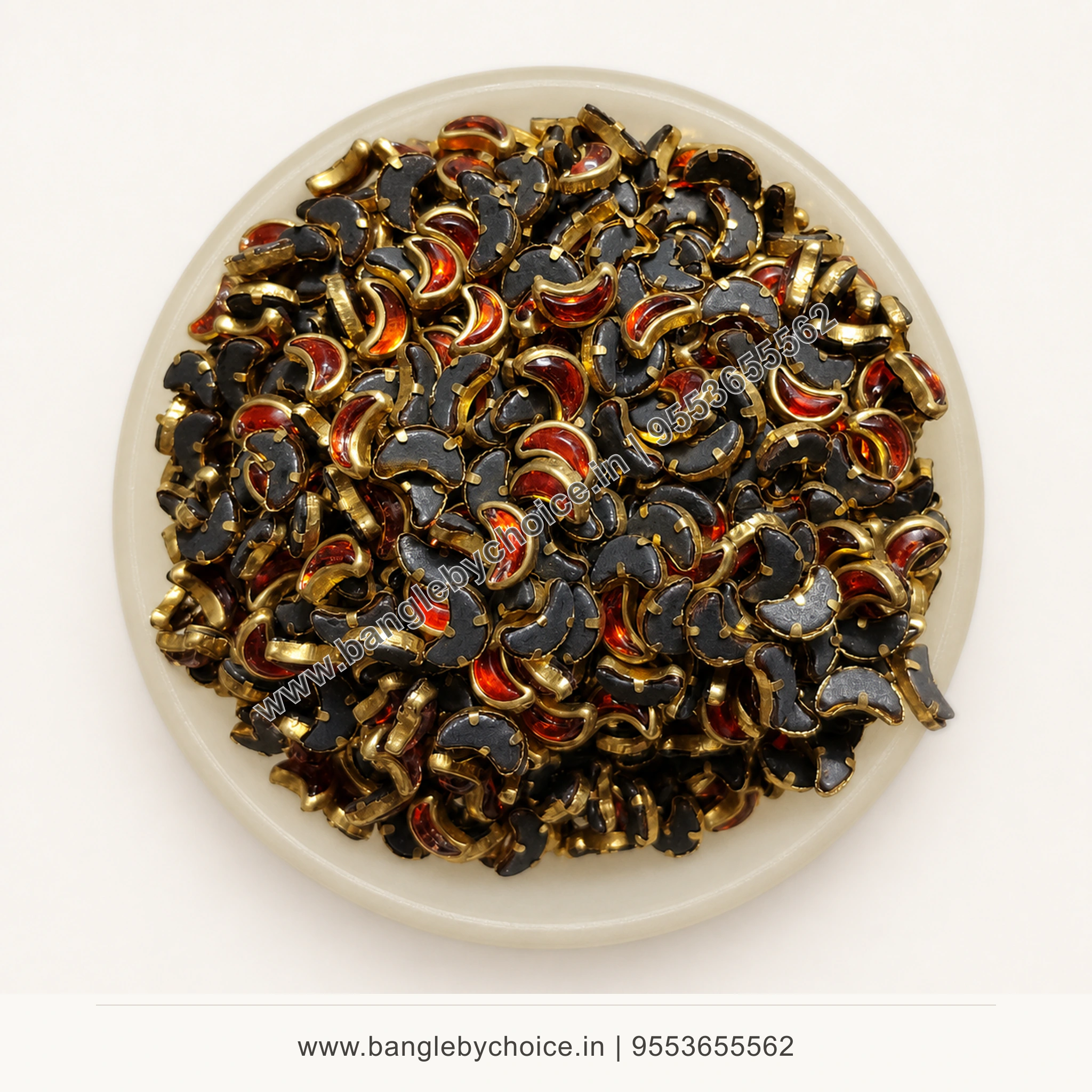 Half Moon Orange Glass Kundans premium top-view product image with antique-gold setting