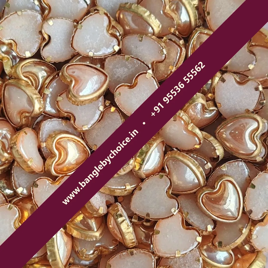 Heart Shape Ceramic Gold Kundans for bangle making, jewellery making, blouse work and DIY craft projects