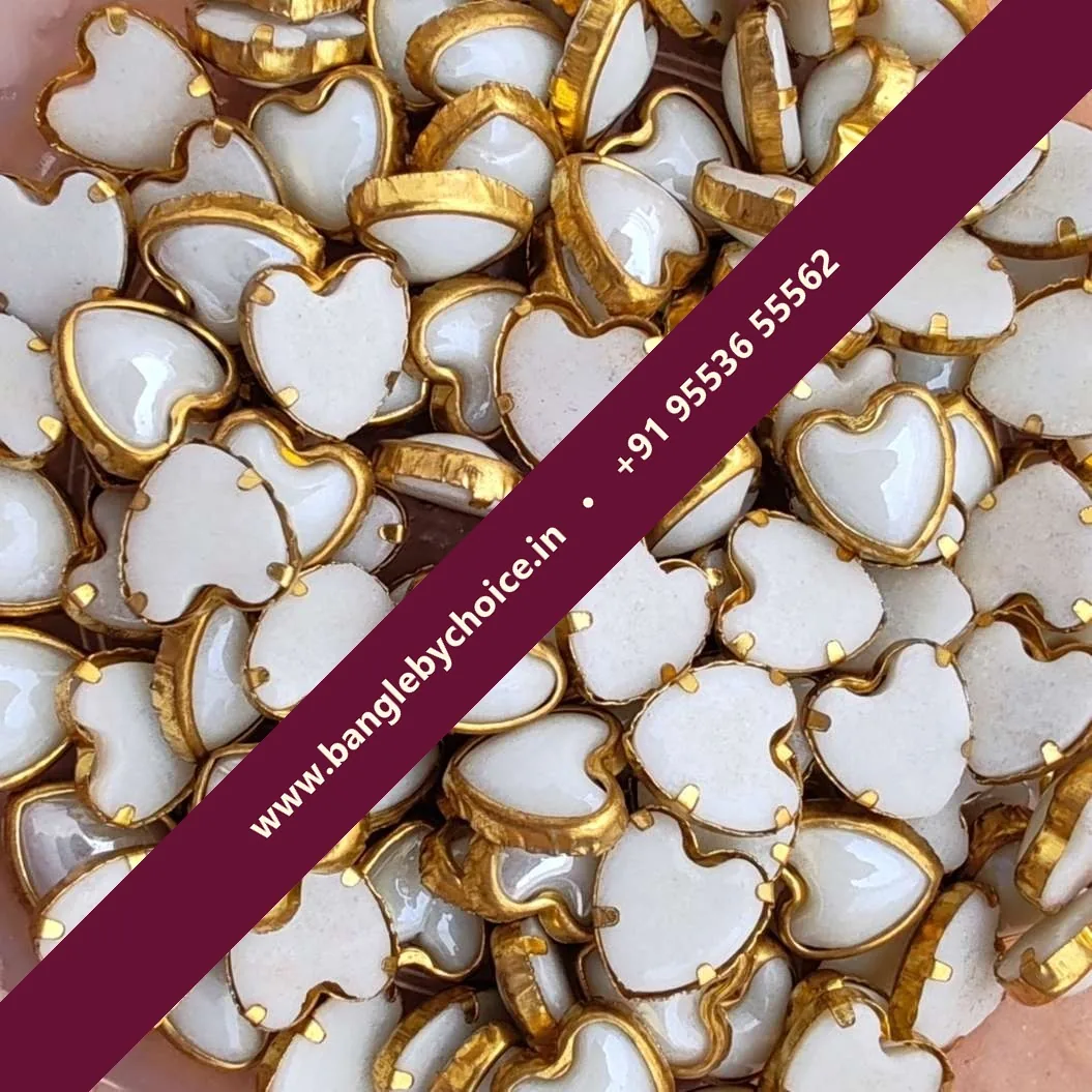 Heart Shape Ceramic White Kundans