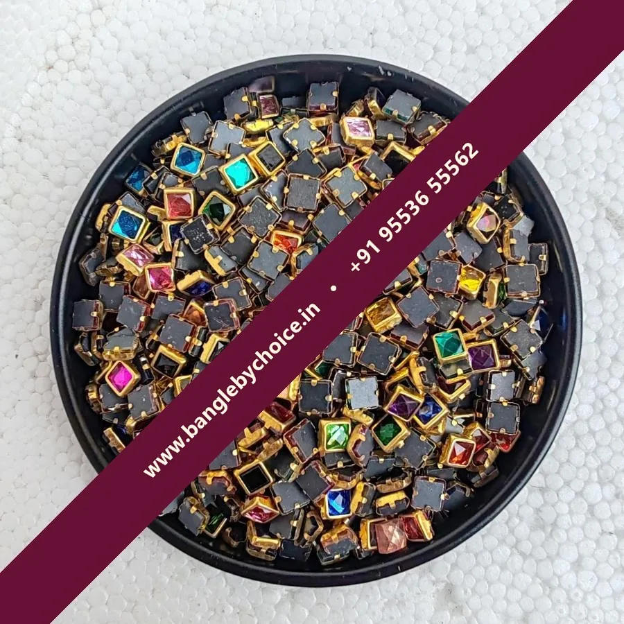 Multicolour Kundans-4×4 Square Shape for bangle making, jewellery making, blouse work and DIY craft projects