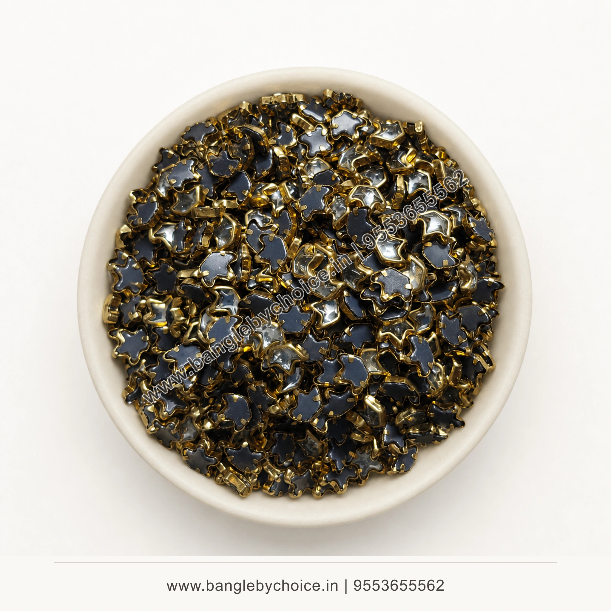 Small Star Glossy White Kundans premium top-view product image with antique-gold setting