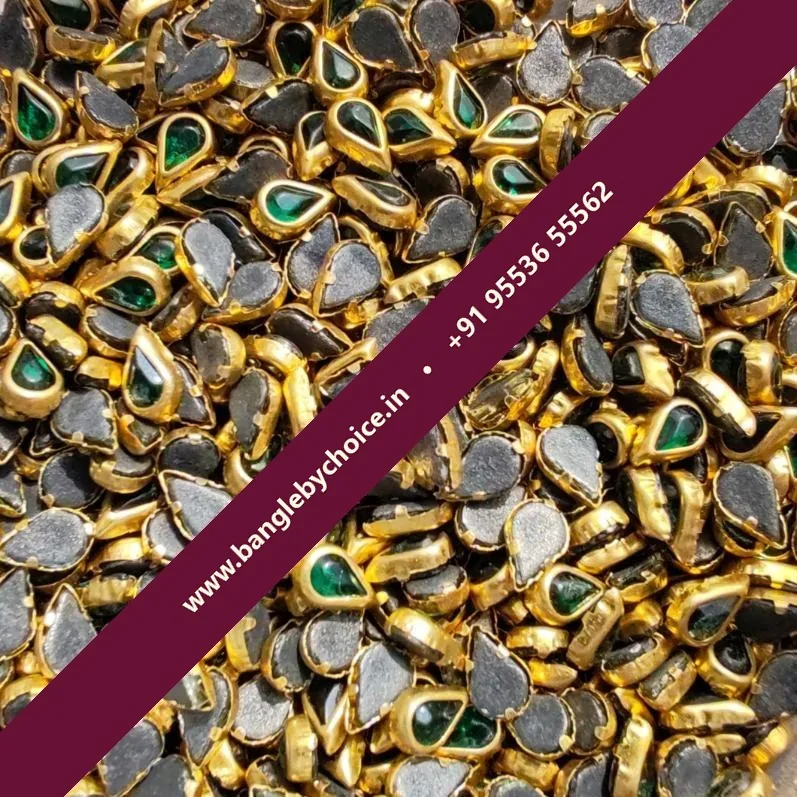 Tilakam Shape Dark Green Glass Kundans for bangle making, jewellery making, blouse work and DIY craft projects