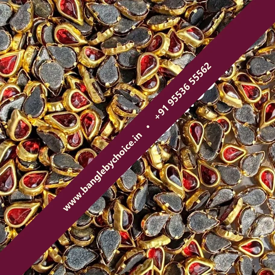 Tilakam Shape Red Glass Kundans for bangle making, jewellery making, blouse work and DIY craft projects