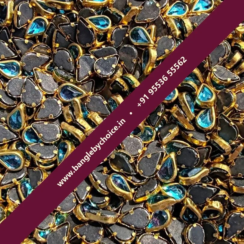 Tilakam Shape Sky Blue Glass Kundans for bangle making, jewellery making, blouse work and DIY craft projects