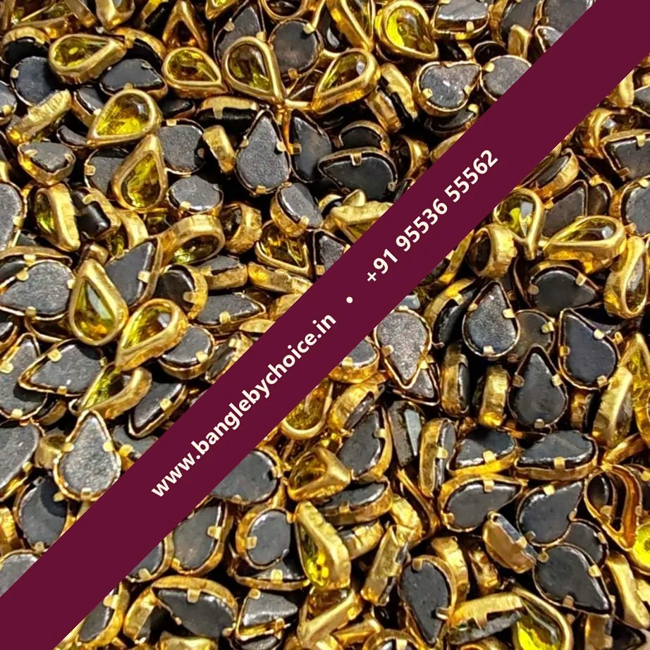 Tilakam Shape Yellow Glass Kundans for bangle making, jewellery making, blouse work and DIY craft projects