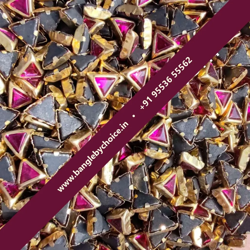 Triangle Dark Pink Glossy Kundans