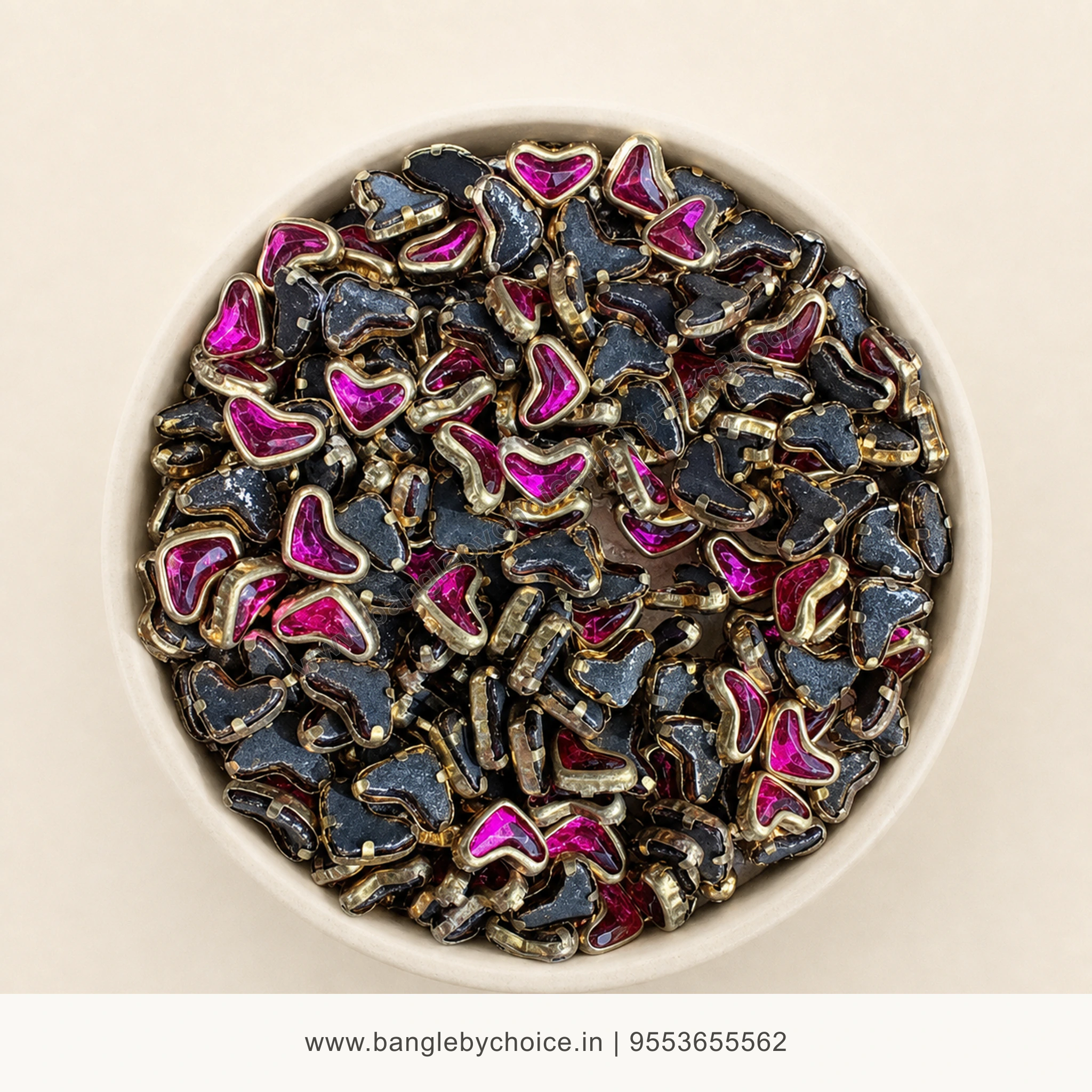 V Shape Dark Pink Glossy Kundans premium top-view product image with antique-gold setting