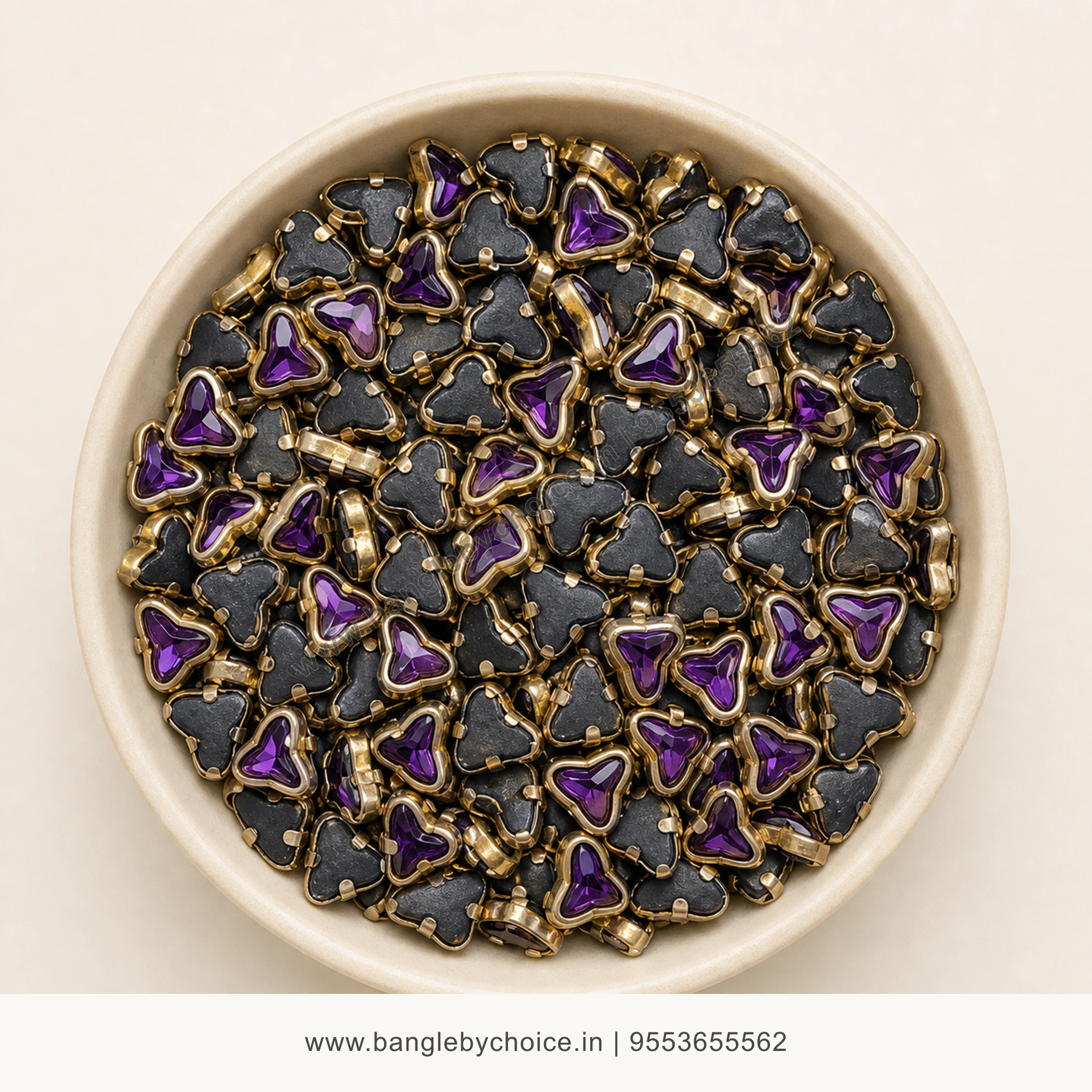 V Shape Dark Purple Glossy Kundans premium top-view product image with antique-gold setting