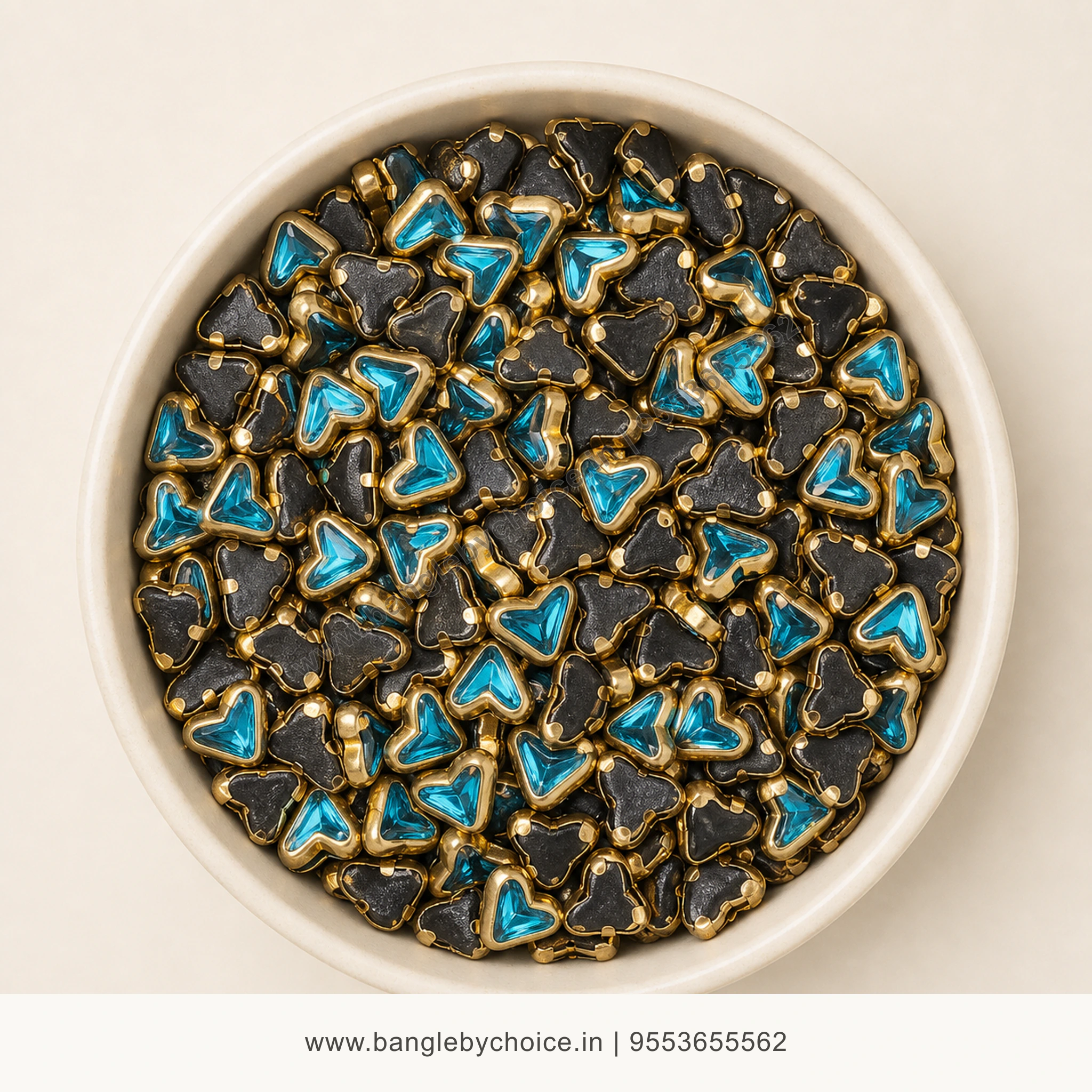 V Shape Sky Blue Glossy Kundans premium top-view product image with antique-gold setting