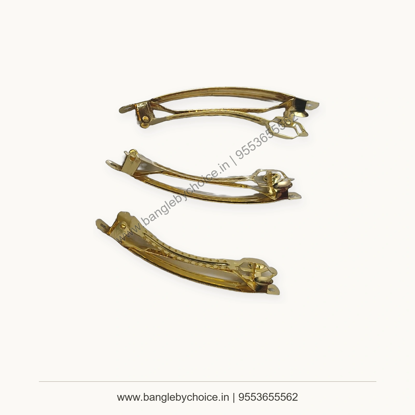 6.5 cm Gold Colour Centre Hair Clip Bases premium product photo with Bangle By Choice watermark and phone number