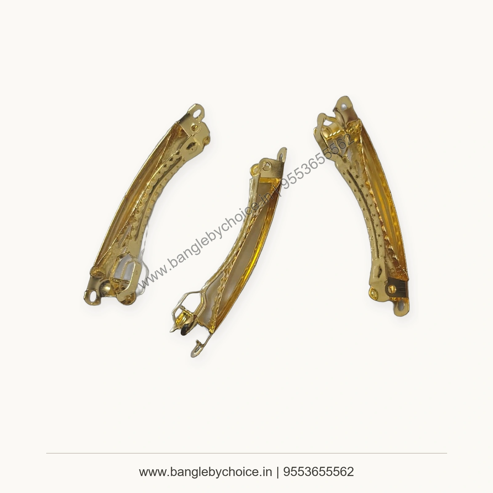 8 cm Gold Colour Centre Hair Clip Bases premium product photo with Bangle By Choice watermark and phone number