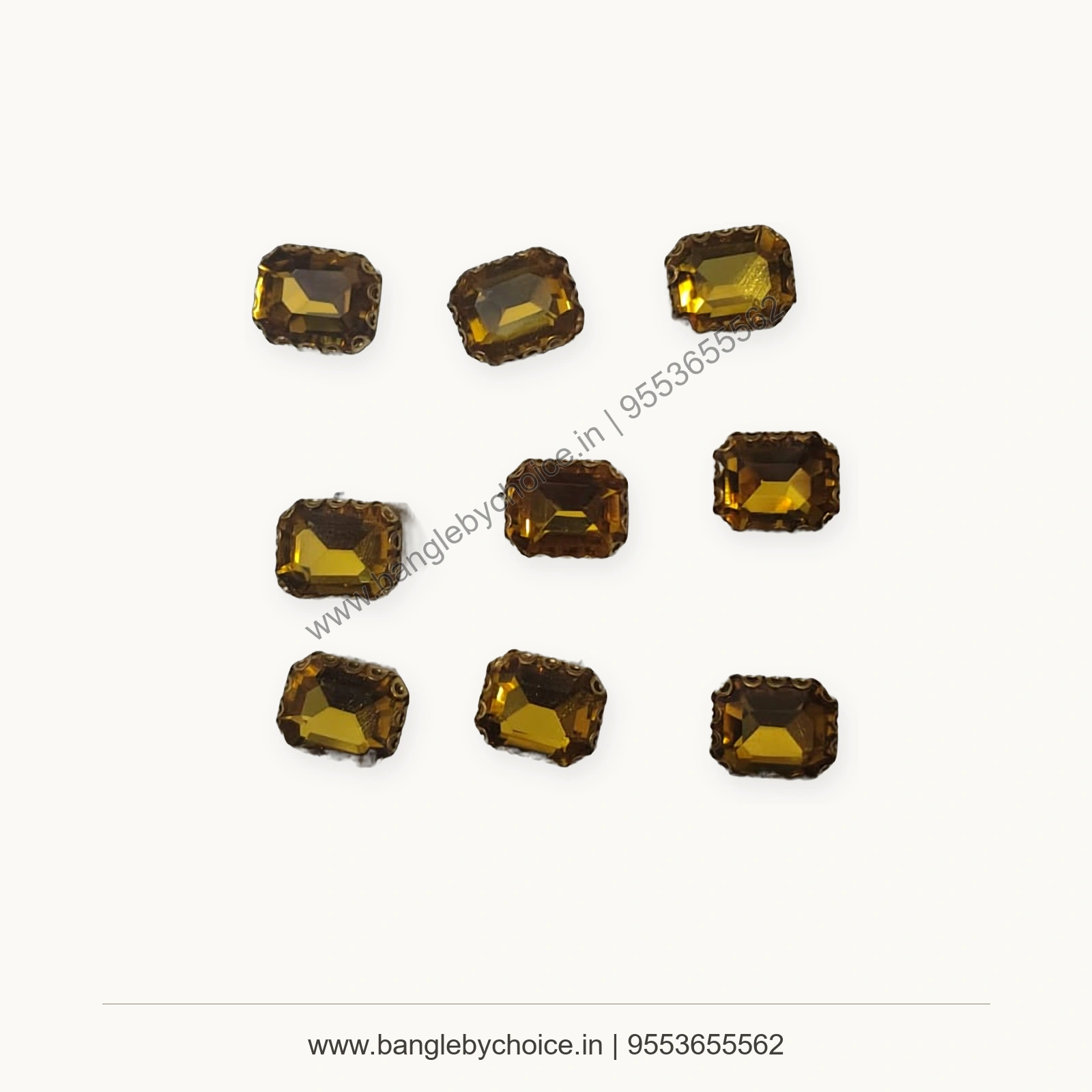 Amber Gold 8 x 8 mm Square Clipstones premium product photo with Bangle By Choice watermark and phone number
