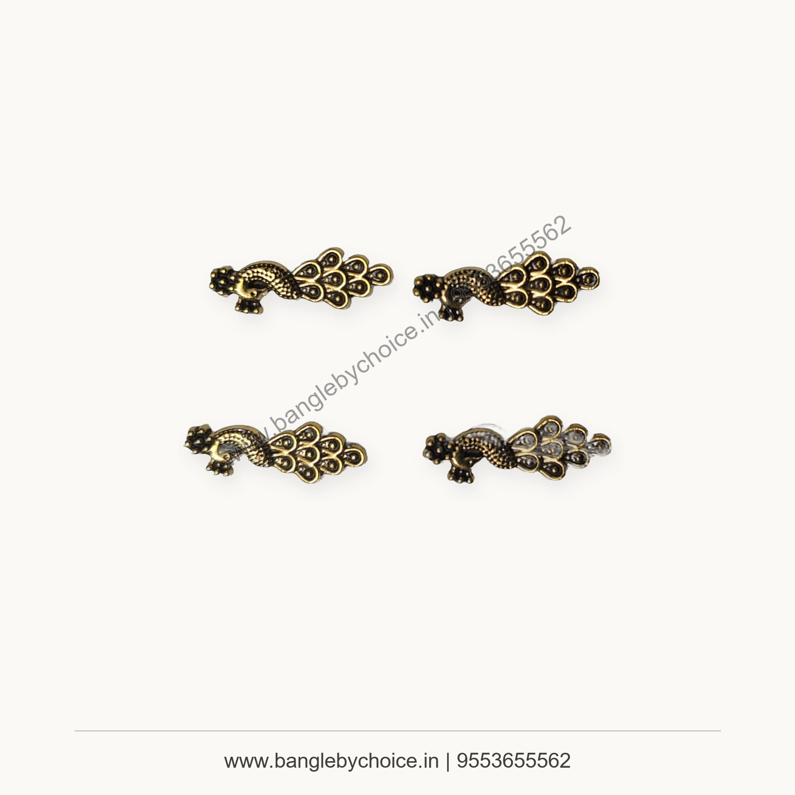 Antique Gold Peacock Charms premium product photo with Bangle By Choice watermark and phone number