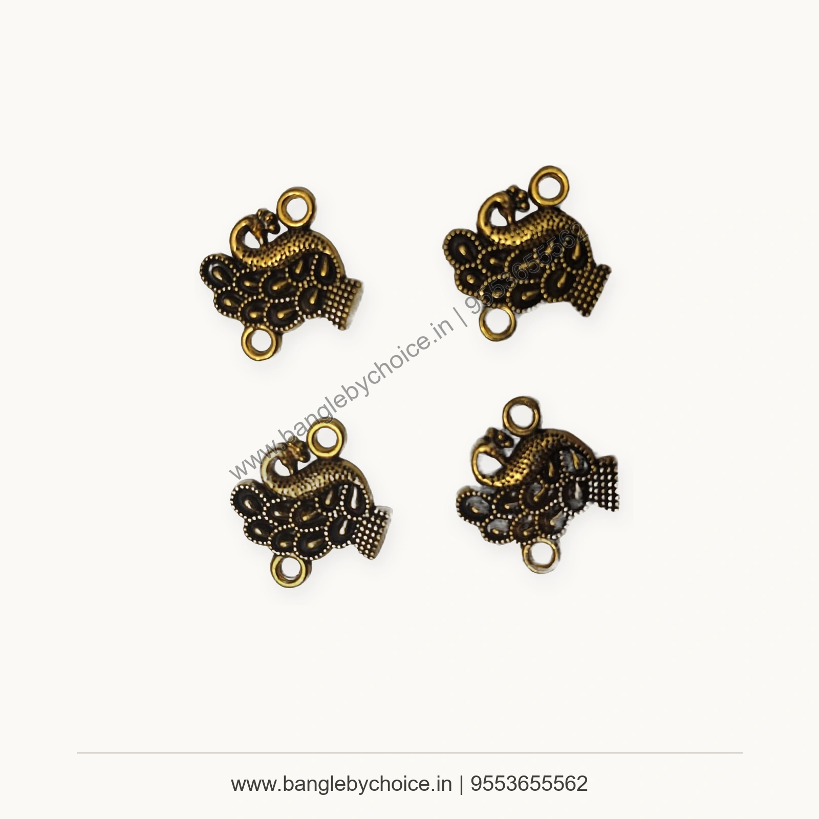 Antique Gold Peacock Connector Charms premium product photo with Bangle By Choice watermark and phone number