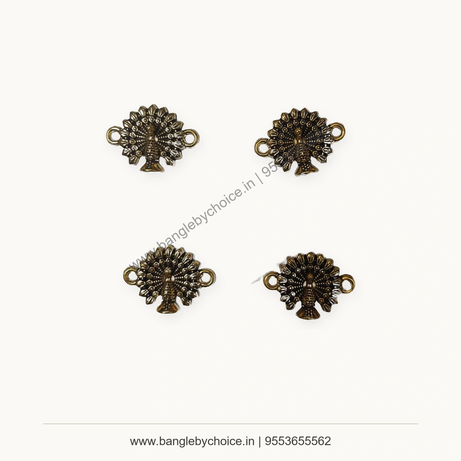 Antique Gold Peacock Round Connector Charms premium product photo with Bangle By Choice watermark and phone number