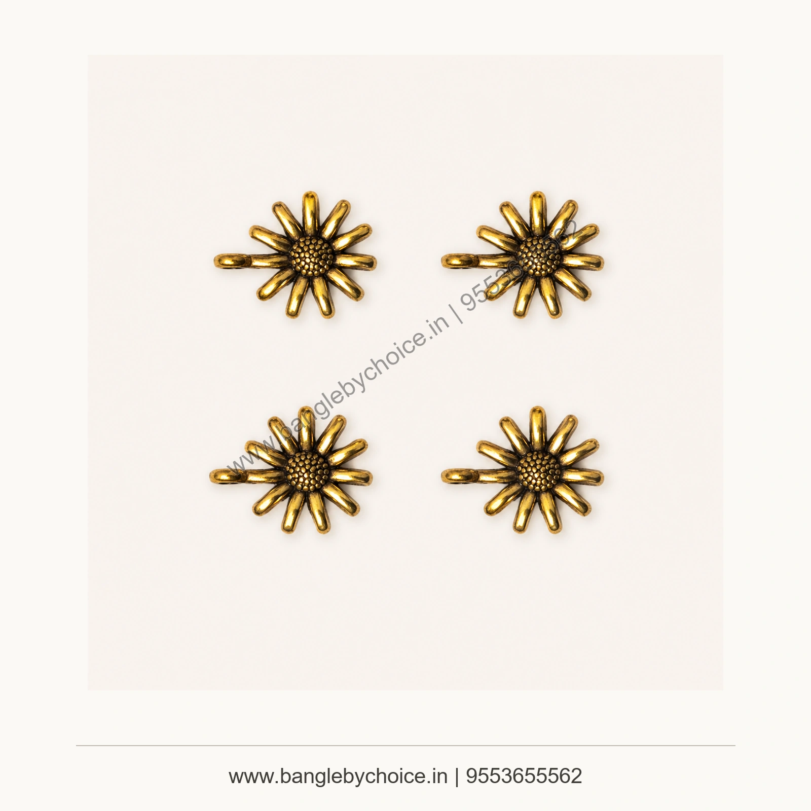 Antique Gold Sunflower Charms premium product photo with Bangle By Choice watermark and phone number