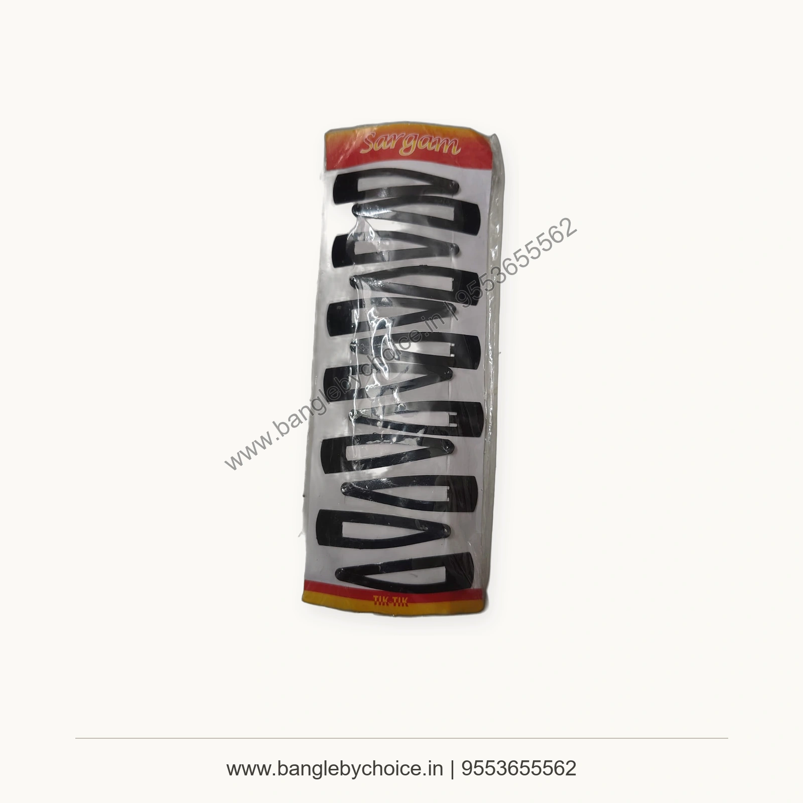 Black Colour Tic Tac Hair Clips Pack premium product photo with Bangle By Choice watermark and phone number
