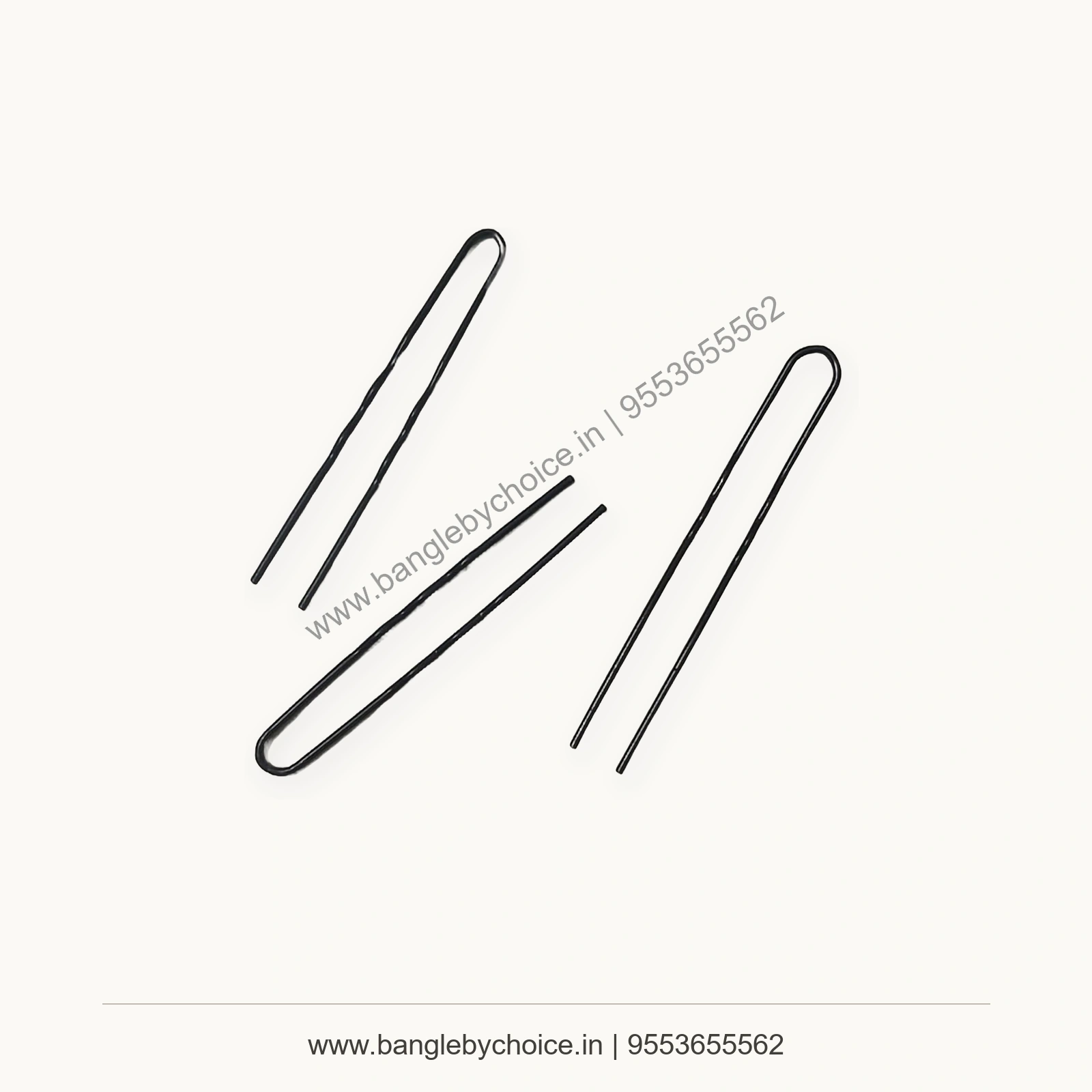 Black Colour U Pins for Hair Styling premium product photo with Bangle By Choice watermark and phone number