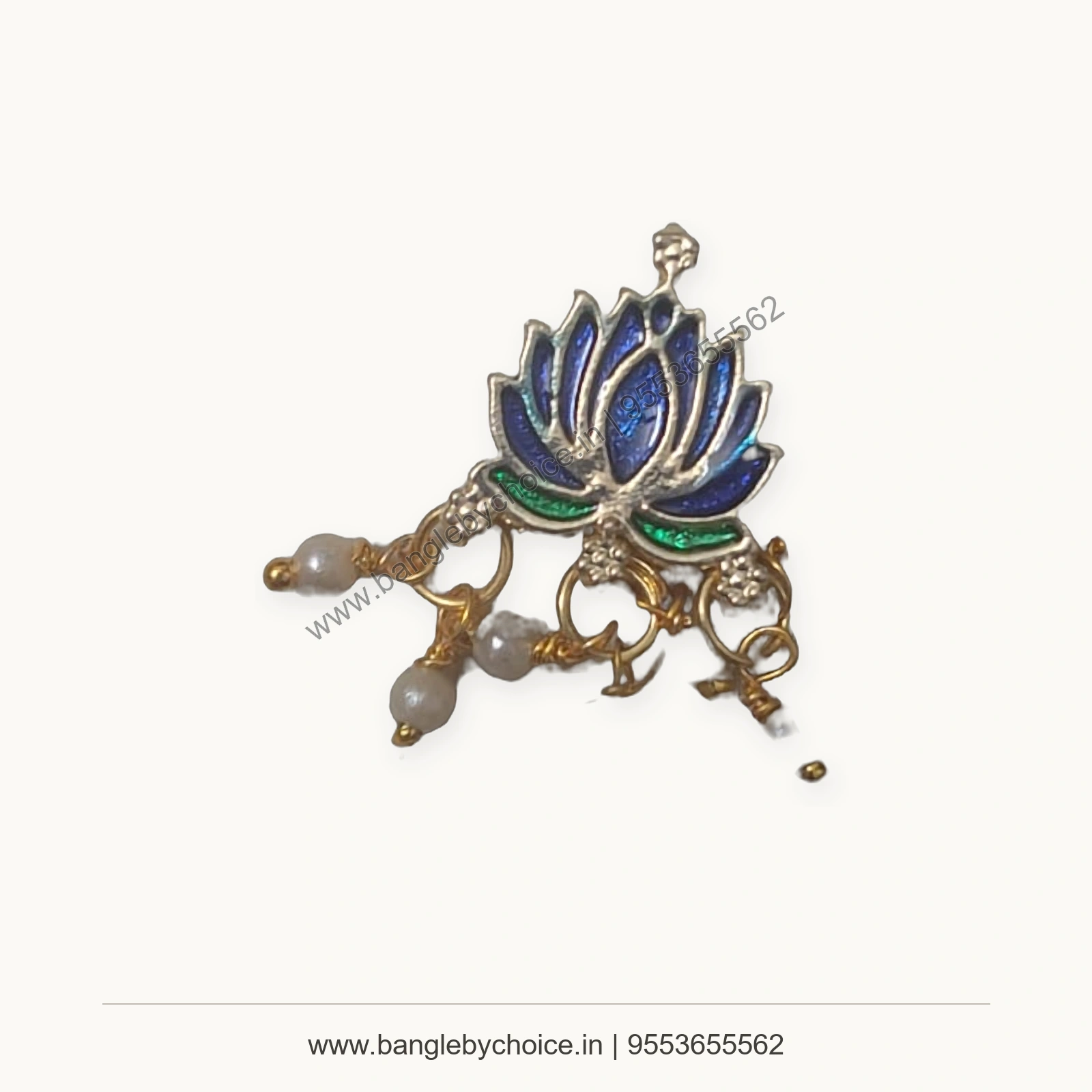 Blue Lotus Pearl Drop Enamel Charm premium product photo with Bangle By Choice watermark and phone number