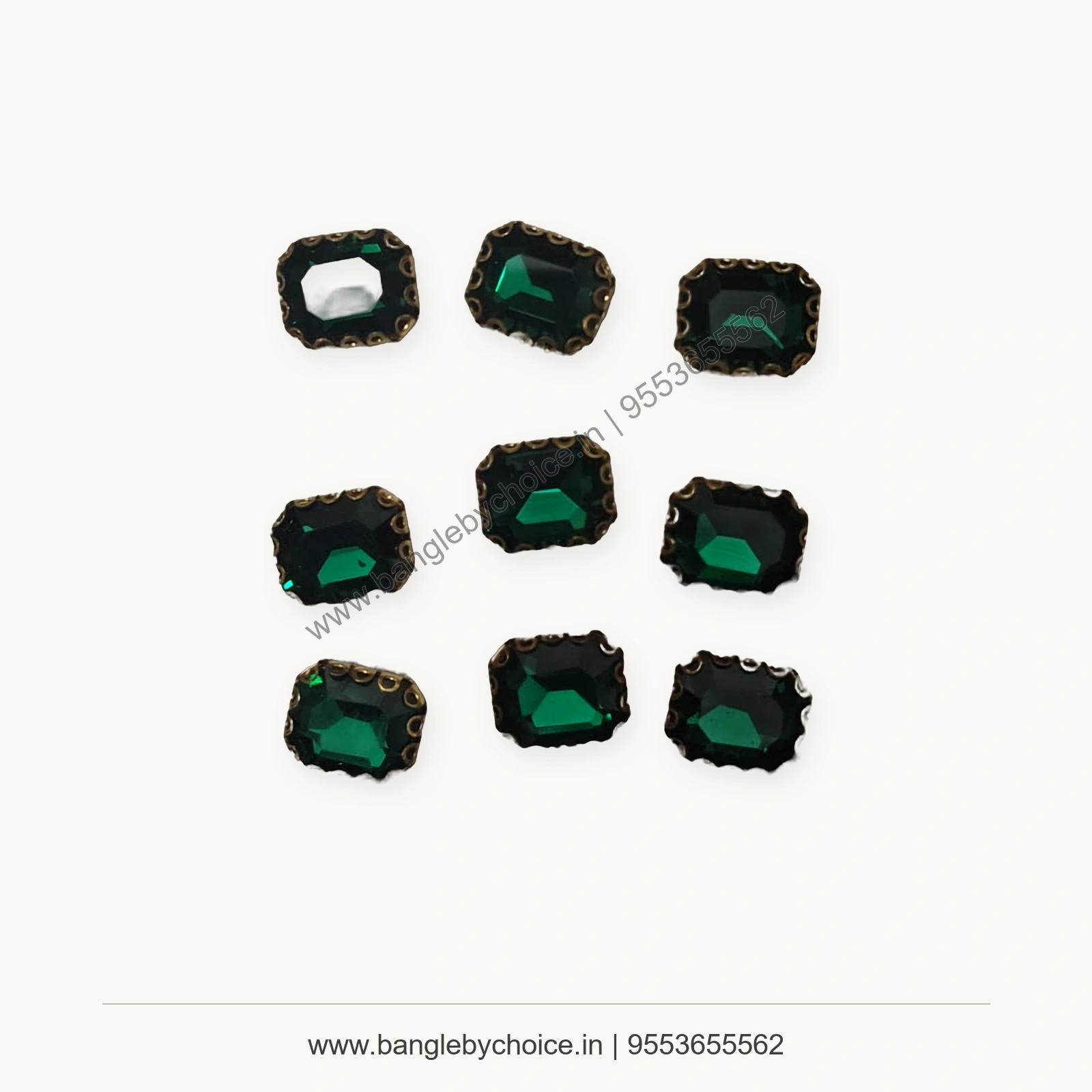 Dark Green 8 x 8 mm Square Clipstones premium product photo with Bangle By Choice watermark and phone number