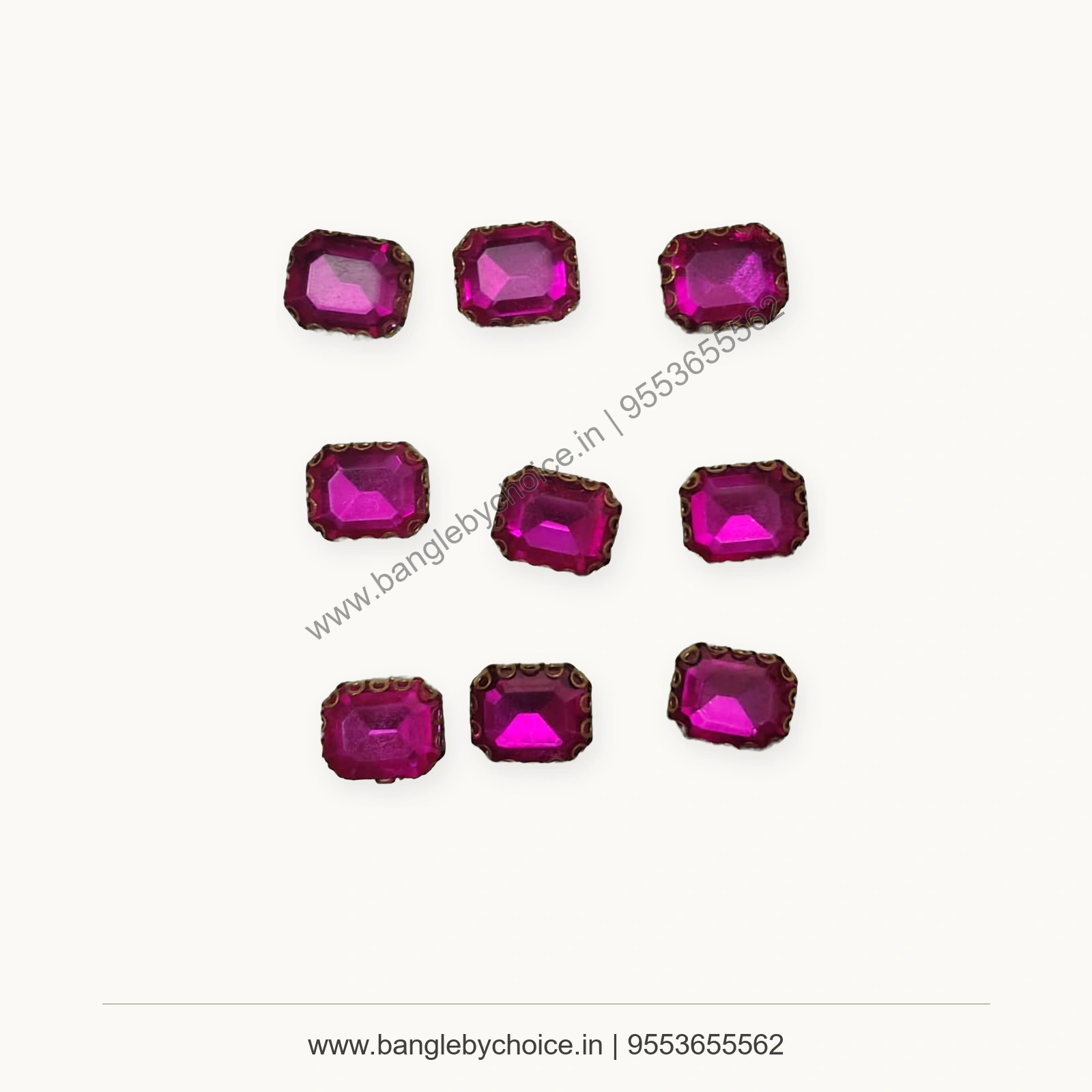Dark Pink 8 x 8 mm Square Clipstones premium product photo with Bangle By Choice watermark and phone number
