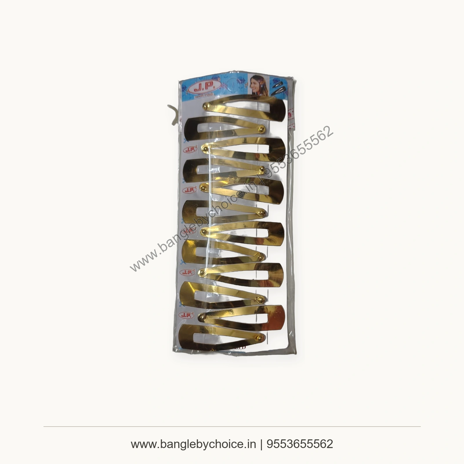 Gold Colour Tic Tac Hair Clips Pack premium product photo with Bangle By Choice watermark and phone number