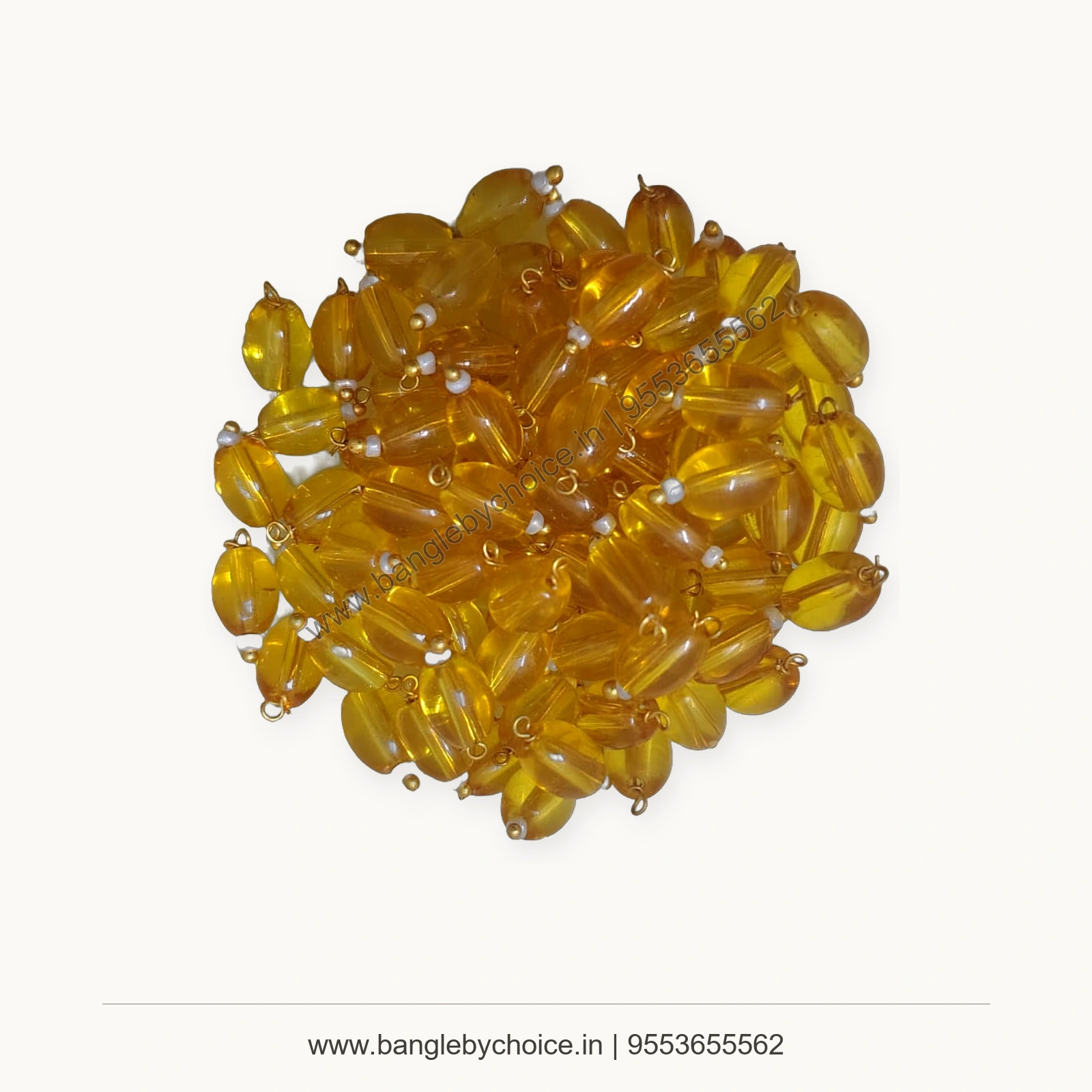 Golden Yellow Hanging Acrylic Beads premium product photo with Bangle By Choice watermark and phone number