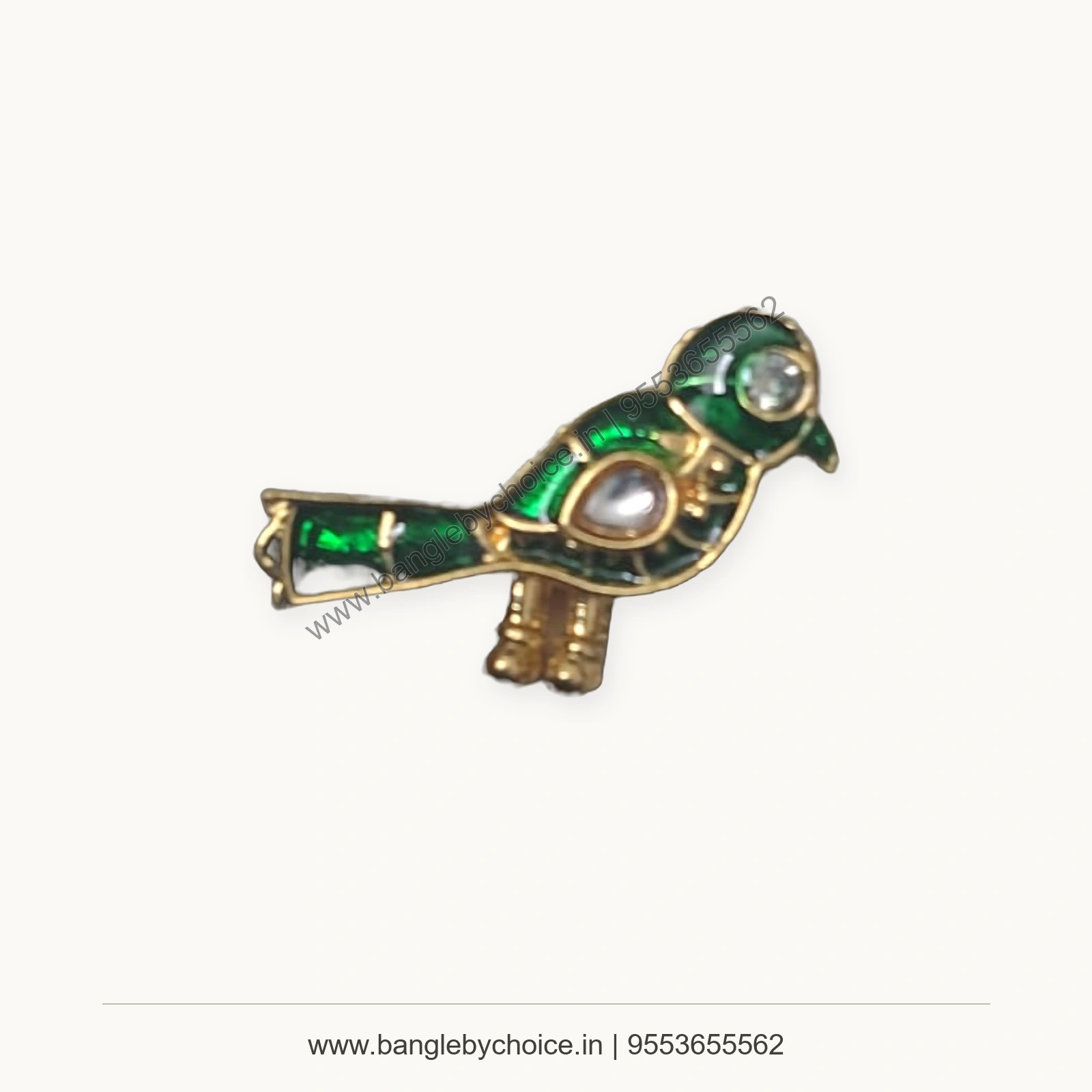 Green Bird Enamel Charm premium product photo with Bangle By Choice watermark and phone number
