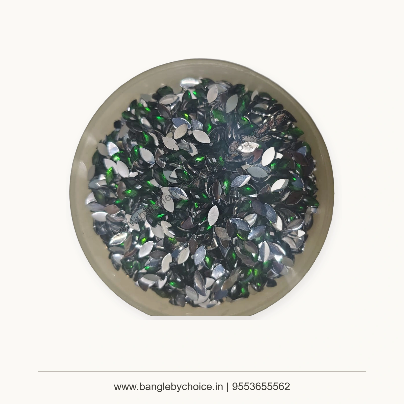 Green Colour Plastic Jercons premium product photo with Bangle By Choice watermark and phone number