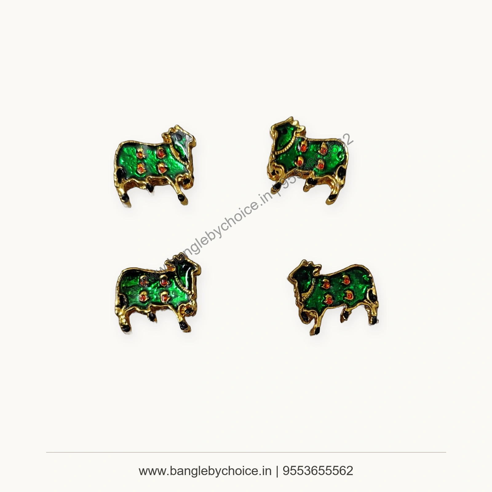 Green Cow Enamel Charm premium product photo with Bangle By Choice watermark and phone number