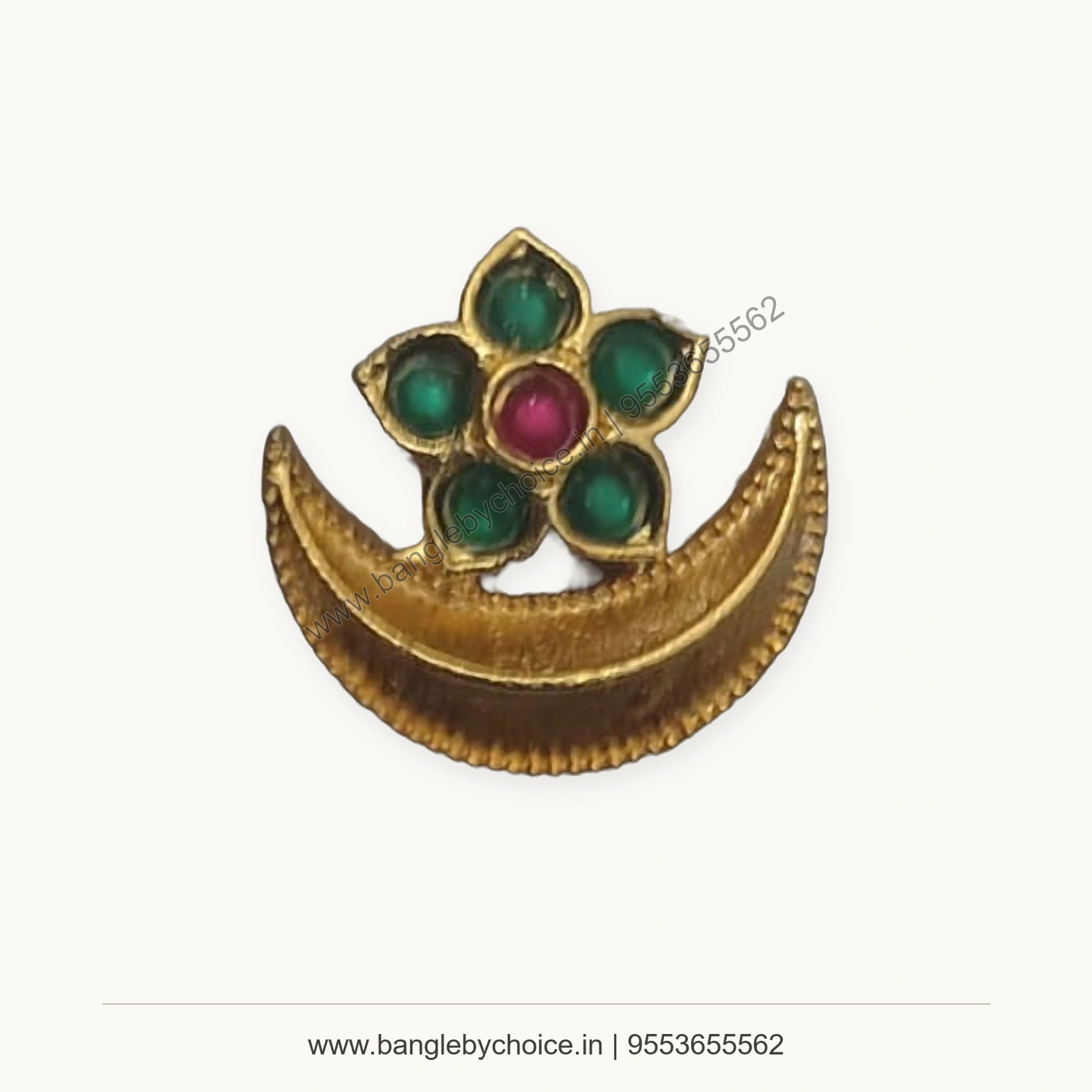 Green Crescent Lotus Enamel Charm premium product photo with Bangle By Choice watermark and phone number