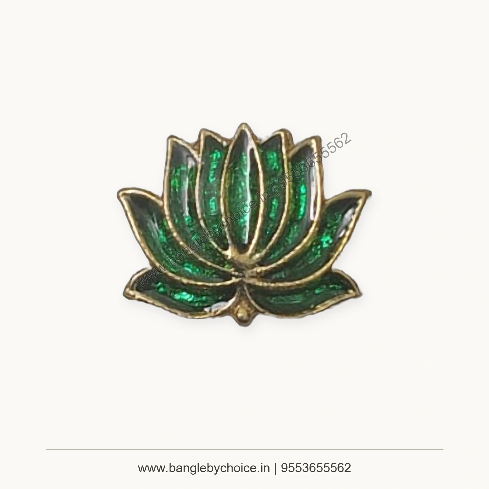 Green Lotus Enamel Charm premium product photo with Bangle By Choice watermark and phone number
