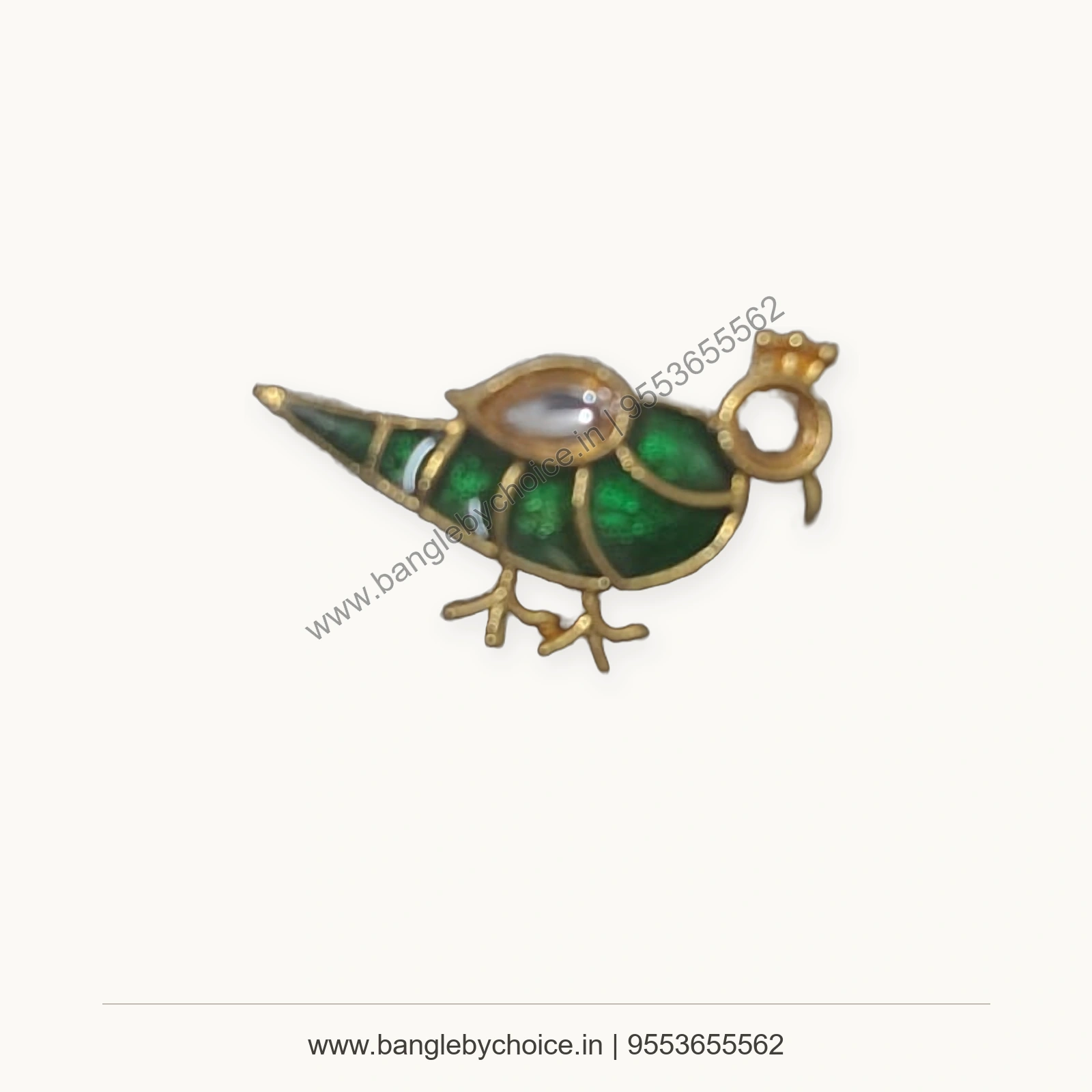 Green Parrot Enamel Charm premium product photo with Bangle By Choice watermark and phone number