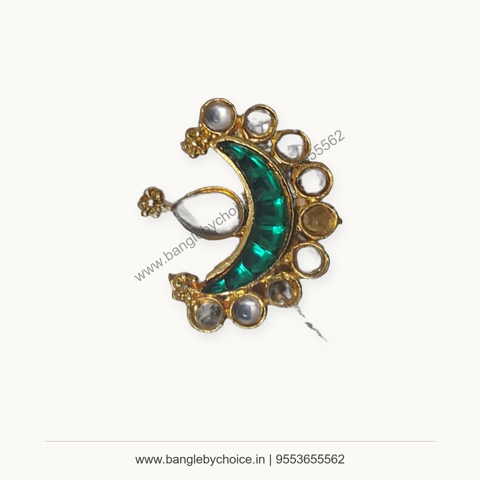 Green Peacock Crescent Enamel Charm premium product photo with Bangle By Choice watermark and phone number