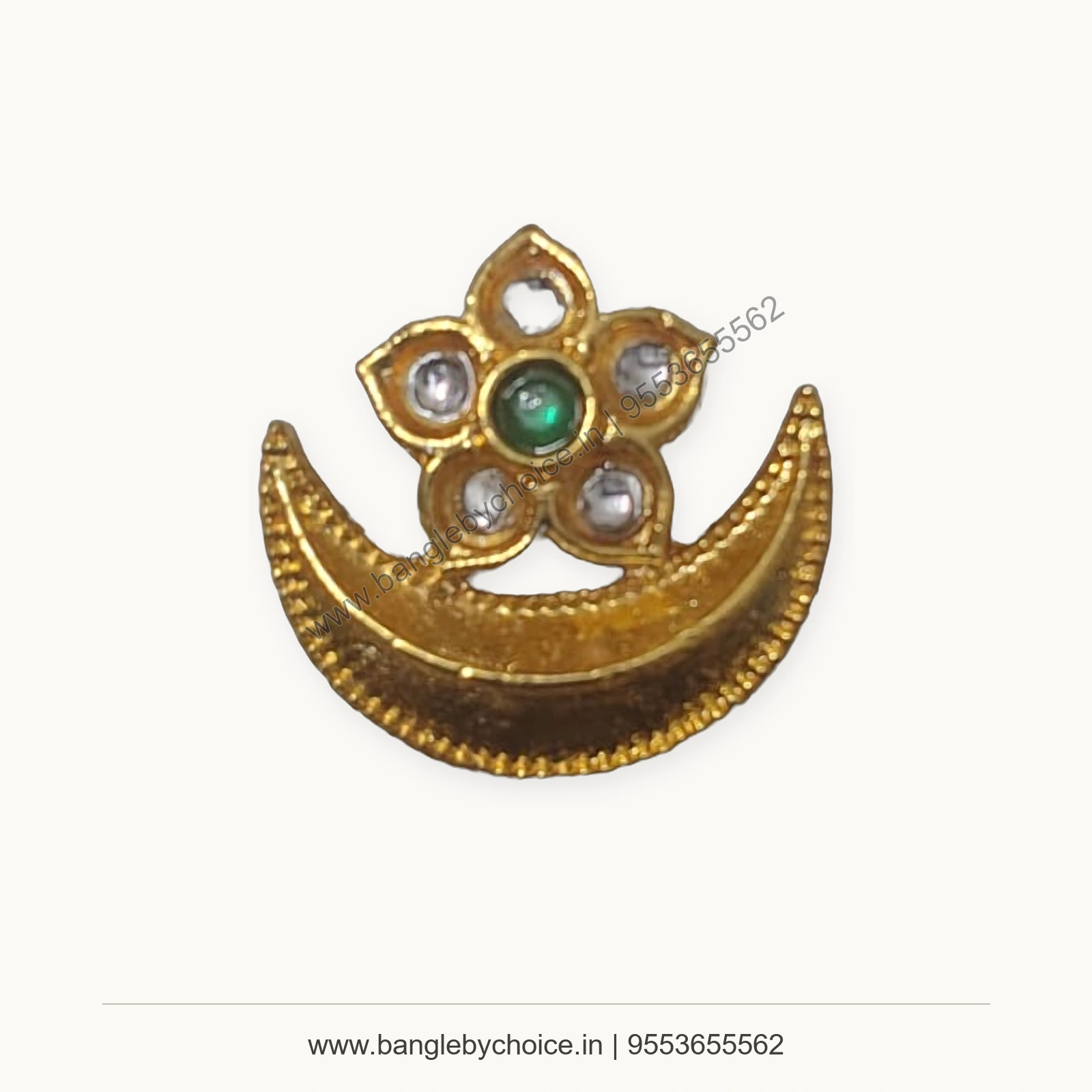 Green Stone Crescent Enamel Charm premium product photo with Bangle By Choice watermark and phone number