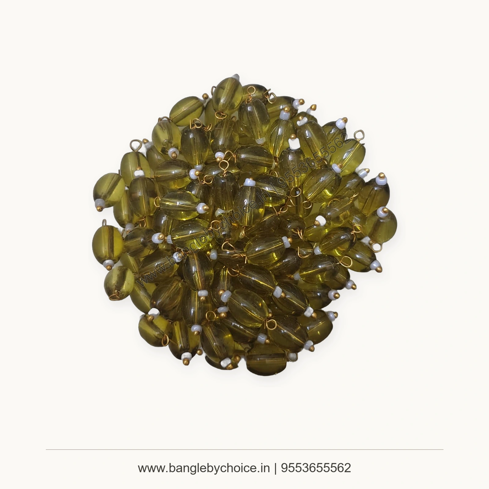 Olive Yellow Hanging Acrylic Beads premium product photo with Bangle By Choice watermark and phone number