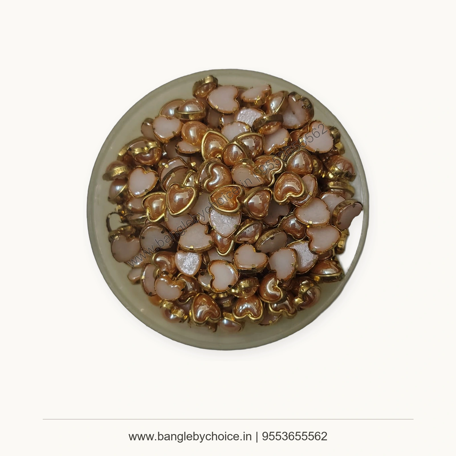 Peach Heart Shape Clipstones premium product photo with Bangle By Choice watermark and phone number