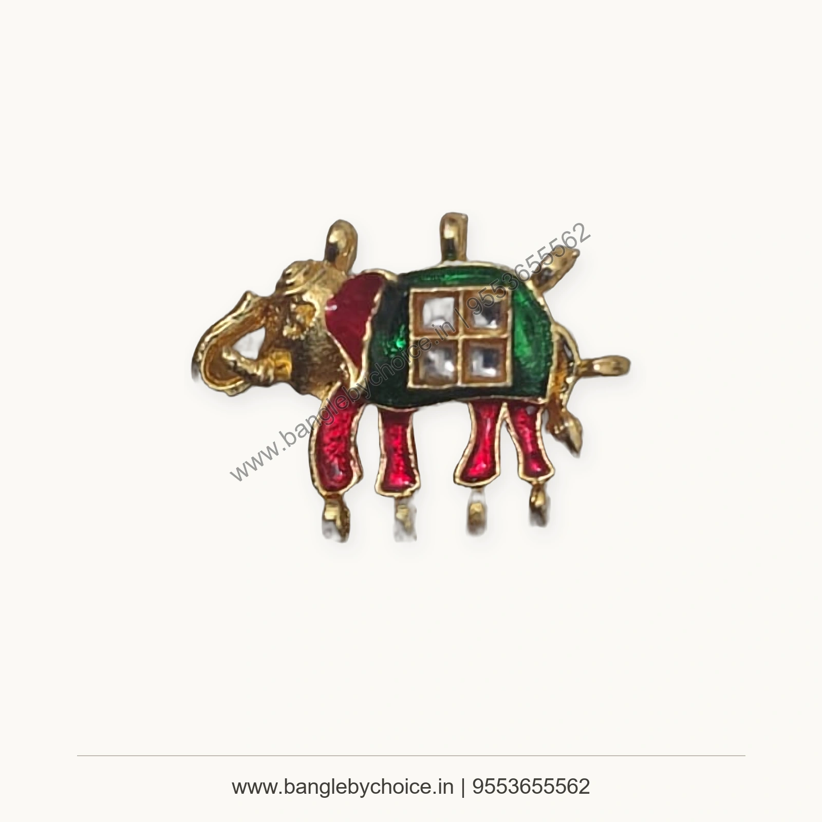 Pink and Green Elephant Enamel Charm premium product photo with Bangle By Choice watermark and phone number