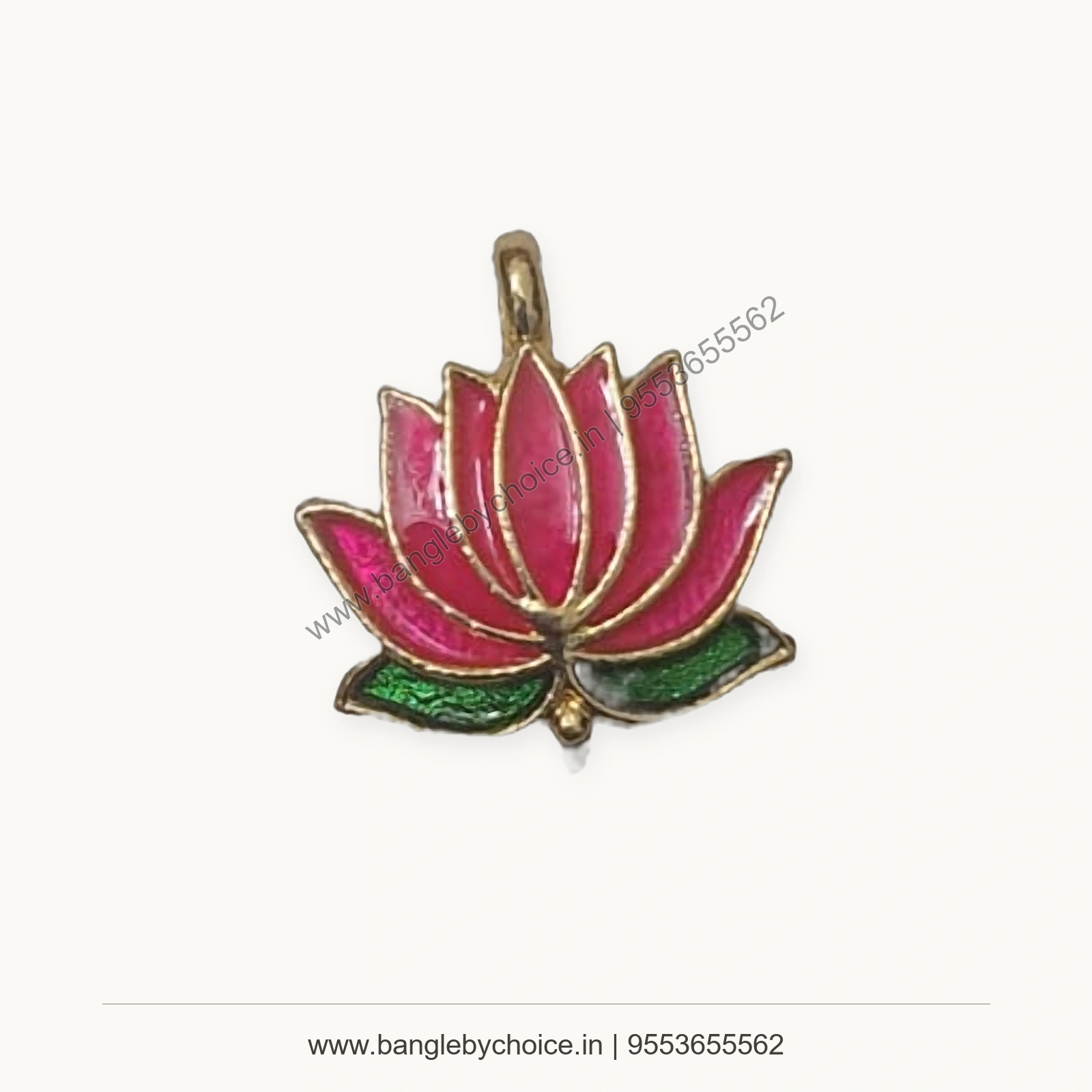 Pink and Green Lotus Enamel Charm premium product photo with Bangle By Choice watermark and phone number